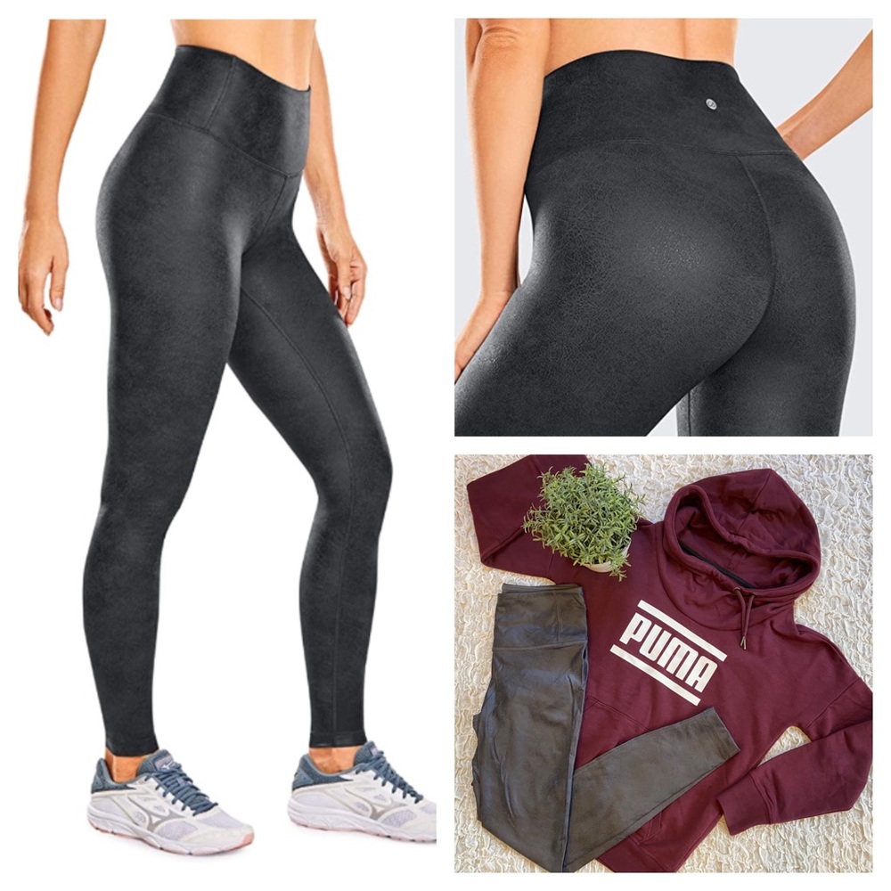 Matte Faux Leather Leggings High Waist Tights Workout Yoga Pants Black